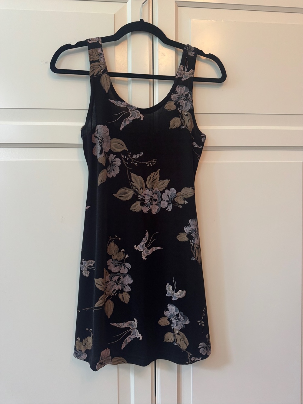 Black Floral Scoop Mini Dress - fits like small